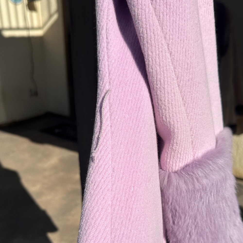 Bebe Women's Soft Long Purple Teddy Jacket with Fur Trim - Picture 4 of 8